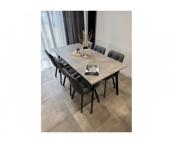 Деревянный стол Кортни 117 (157) x 77 бетон светлый / черный матовый