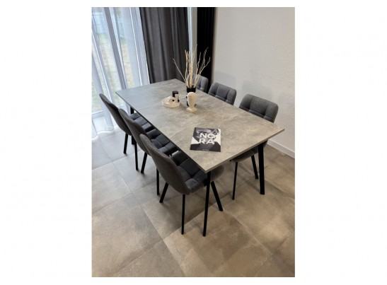 Деревянный стол Кортни 117 (157) x 77 бетон светлый / черный матовый в Набережных Челнах