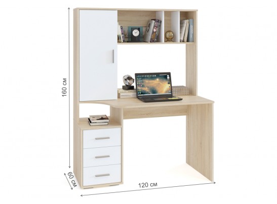 Компьютерный стол КСТ-16 120х60х160 левый дуб сонома / белый в Набережных Челнах