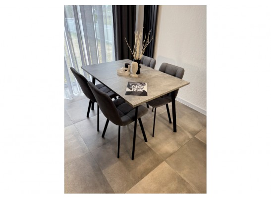 Деревянный стол Кортни 117 (157) x 77 бетон светлый / черный матовый в Набережных Челнах