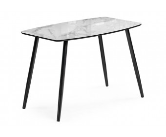 Стеклянный стол Эмма 110(150)x70 белый мрамор / черный