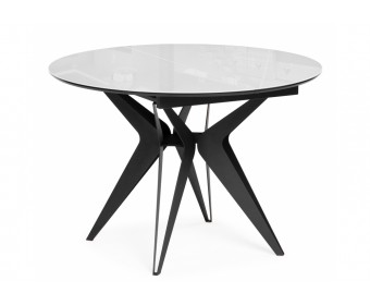 Стеклянный стол Рикла 120(160) белое стекло / пленка черная шагрень / черный