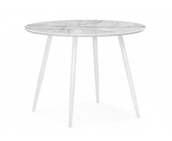 Стеклянный стол Абилин 100х76 белый мрамор / белый