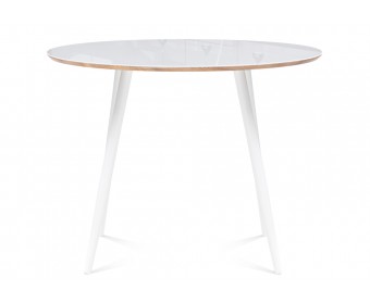 Стеклянный стол Абилин 90х76 ультра белое стекло / дуб вотан / белый матовый