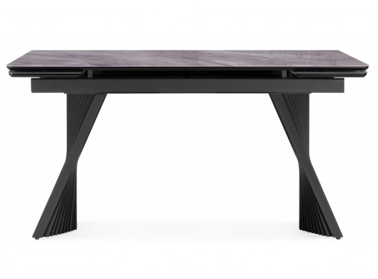 Стеклянный стол Вейв 140(200)х80 кристл серый мрамор / черный