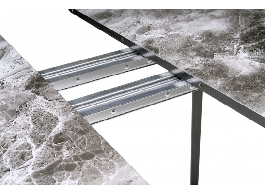 Стеклянный стол Алингсос 100(140)х100х76 мрамор серый / черная шагрень в Набережных Челнах