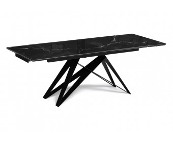 Стеклянный стол Блэкберн 140(200)х80х75 черный мрамор / черный