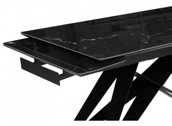 Стеклянный стол Блэкберн 140(200)х80х75 черный мрамор / черный в Набережных Челнах