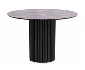 Стеклянный стол Барел 110 серый мрамор / черный