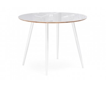 Стеклянный стол Абилин 100х76 ультра белое стекло / дуб вотан / белый матовый