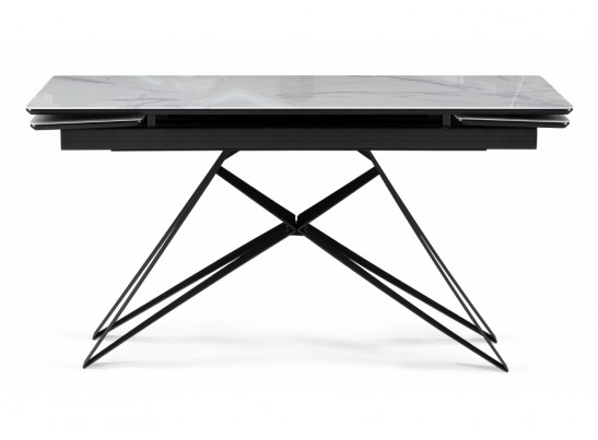 Стеклянный стол Блэкберн 140(200)х80х75 белый мрамор кристл / черный в Набережных Челнах