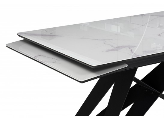 Стеклянный стол Блэкберн 140(200)х80х75 белый мрамор кристл / черный в Набережных Челнах