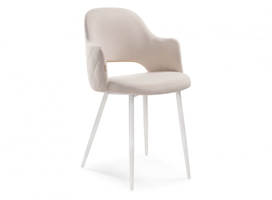 Стул на металлокаркасе Гутрид прошивка ромбы сзади бежевый / белый каркас в Набережных Челнах