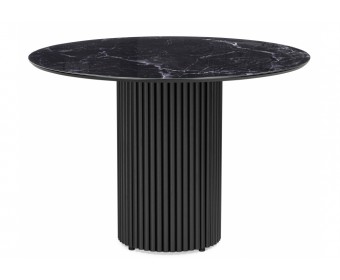 Стеклянный стол Барел 110 черный мрамор / черная пленка / черный