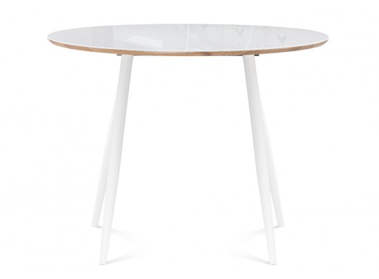 Стеклянный стол Абилин 100(140)х100х76 ультра белое стекло / дуб вотан / белый матовый в Набережных Челнах