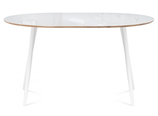 Стеклянный стол Абилин 100(140)х100х76 ультра белое стекло / дуб вотан / белый матовый в Набережных Челнах