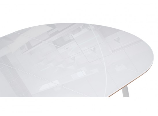 Стеклянный стол Абилин 100(140)х100х76 ультра белое стекло / дуб вотан / белый матовый в Набережных Челнах