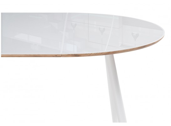 Стеклянный стол Абилин 100(140)х100х76 ультра белое стекло / дуб вотан / белый матовый в Набережных Челнах