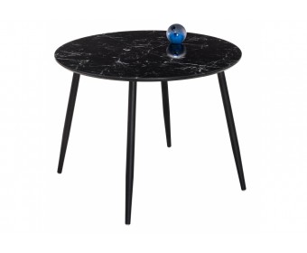 Стеклянный стол Кловис 100(140)х100х76 вставка стекло черный мрамор / черный