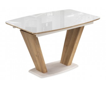 Стол на тумбе Петир 120(160)х80х75 ультра белый / дуб вотан