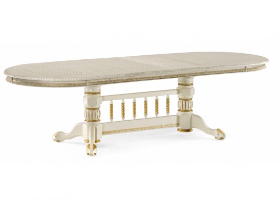 Деревянный стол Кантри 200(280)х107х79 слоновая кость / патина золото в Набережных Челнах