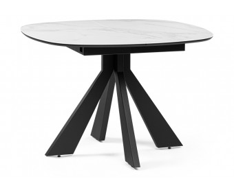 Стеклянный стол Эдли 110(150)х100х76 белый мрамор / черный