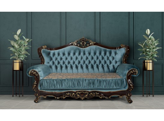 Диван трехместный Эсмеральда, орех (ткань бирюза)