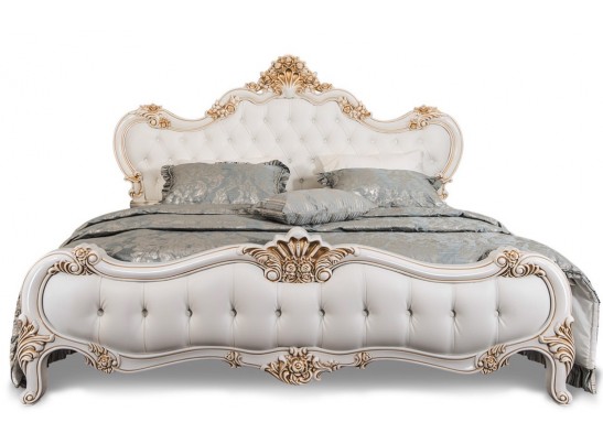 Кровать двуспальная с мягким изголовьем Натали 180, белая Кровать двуспальная с мягким изголовьем Натали 180, белая