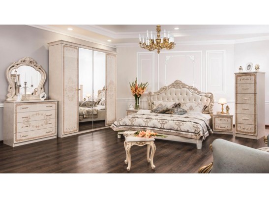 Кровать двуспальная с мягким изголовьем Патрисия крем глянец