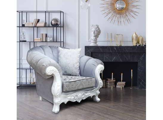 Кресло Лорена белый матовый БП (ткань: благородный серый)