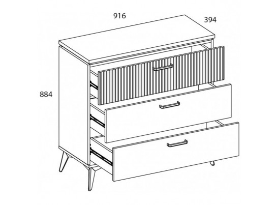 VINATI, Комод 3S. Цвет ПЕРСИДСКИЙ ЖЕМЧУГ/ АМАРОК