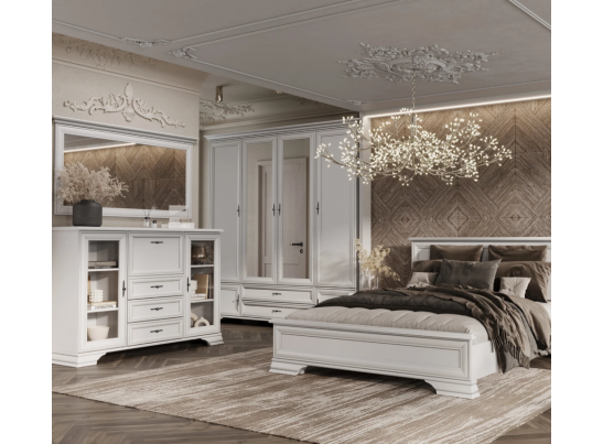 Шкаф четырехдверный с зеркалом KENTAKI белый