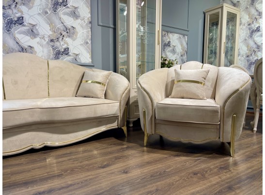 Комплект Лара, (диван + 2 кресла) бежевый золото