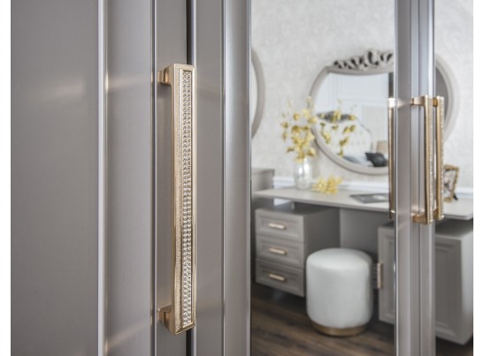 Шкаф МОККО 4-х дверный с зеркалом, серый камень