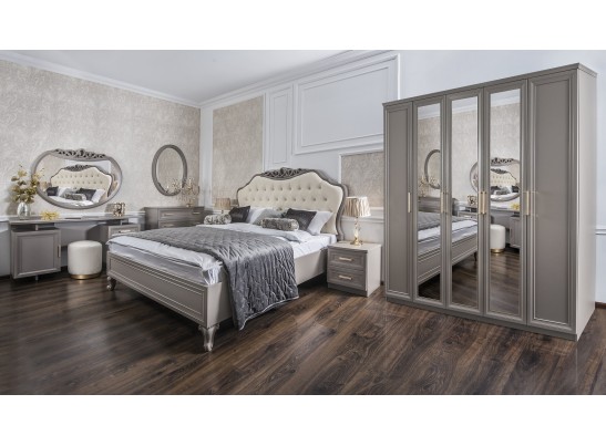 Шкаф МОККО 4-х дверный с зеркалом, серый камень