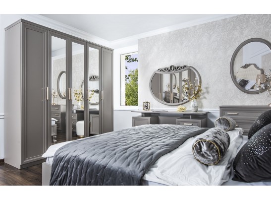 Шкаф МОККО 4-х дверный с зеркалом, серый камень