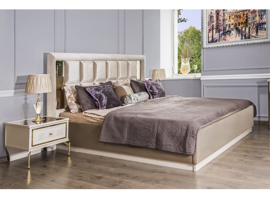 Кровать 1600 с мягким изголовьем ЗАМИРА, бежевый в Набережных Челнах
