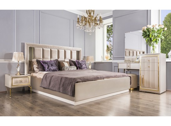 Кровать 1600 с мягким изголовьем ЗАМИРА, бежевый в Набережных Челнах