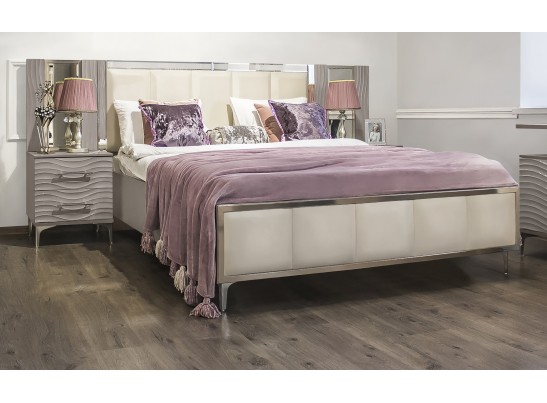 Спальня Gravita 1600*2000, зеркало ППУ, комод, тумбы, панели, с 4х створчатым шкафом, серый камень глянец