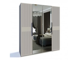 Шкаф Стелла 4-створчатый с зеркалом светло серый камень