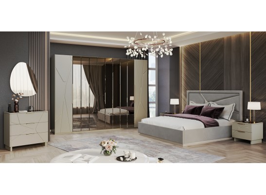 Шкаф Лейла 4-створчатый с зеркалом светло серый камень