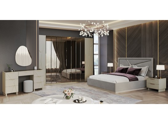 Шкаф Лейла 6-створчатый с зеркалом светло серый камень