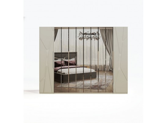 Шкаф Лейла 6-створчатый с зеркалом светло серый камень