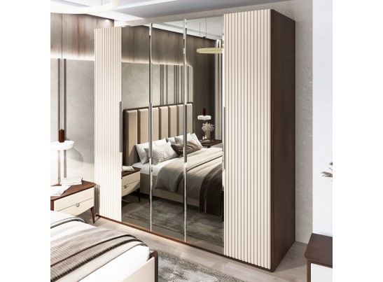 Шкаф Жаклин 5-створчатый с зеркалом бежевый