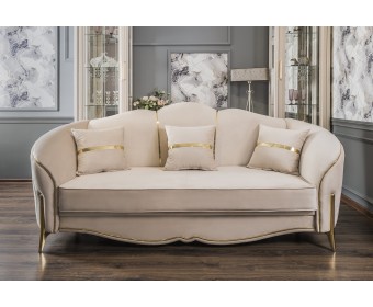  Диван Лара 3х местный бежевый золото