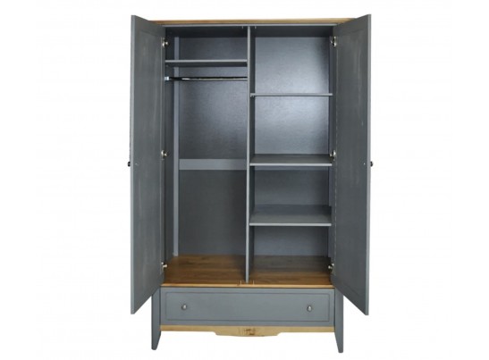 Шкаф комбинированный двухстворчатый 21 Пенни серый 7046/антик 24
