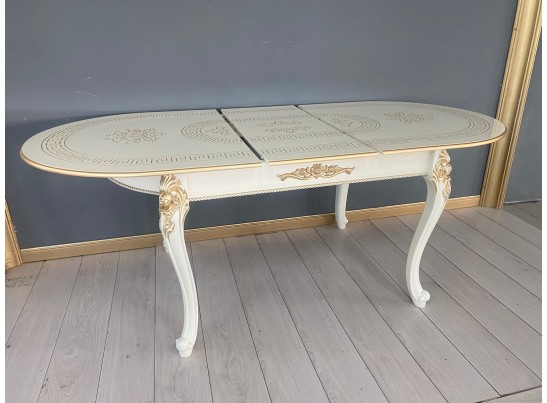 Стол овальный раскладной Милан на 4х ножках (слоновая кость, патина золото)