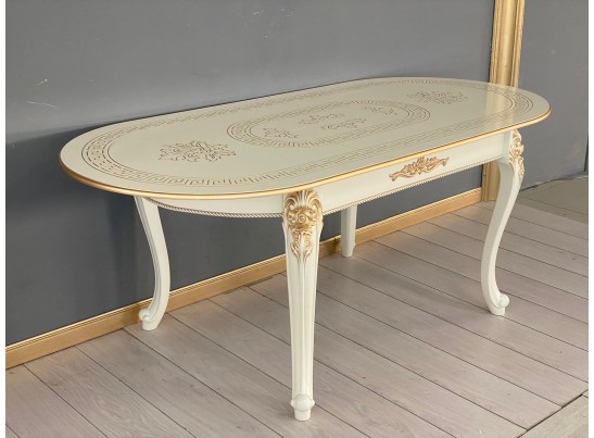 Стол овальный раскладной Милан на 4х ножках (слоновая кость, патина золото)