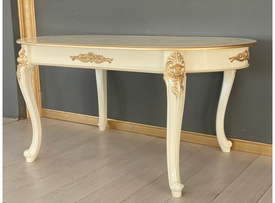 Стол овальный раскладной Милан на 4х ножках (слоновая кость, патина золото)