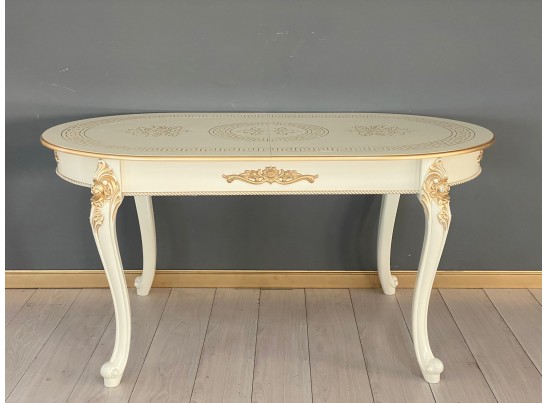 Стол овальный раскладной Милан на 4х ножках (слоновая кость, патина золото)